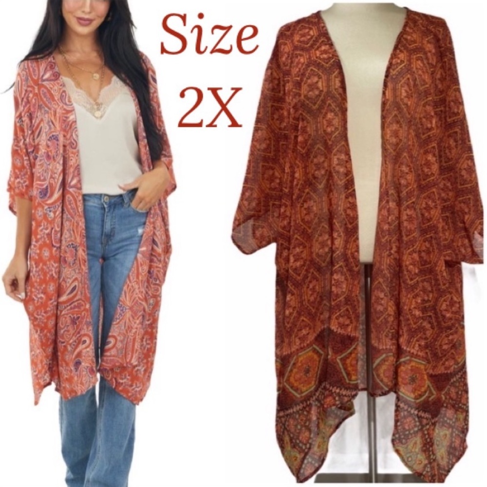Boho Kimono Cardigan Shrug Aztec Floral Festival Renaissance Print Lightweight